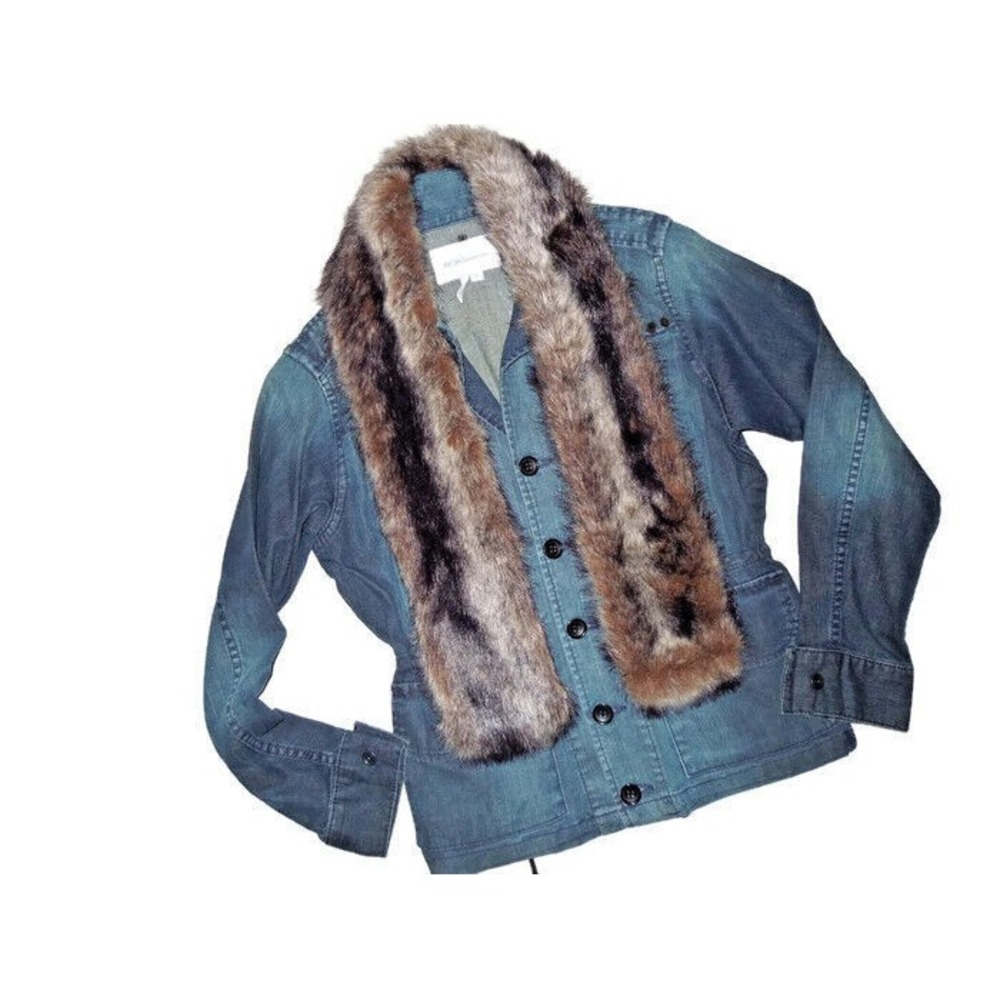 BCBG Generation women's JEAN denim JACKET faux Fur removable Size XSmall XS‎ NEW
